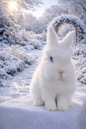 Schneeweißes Löwenkopfzwergkaninchen 