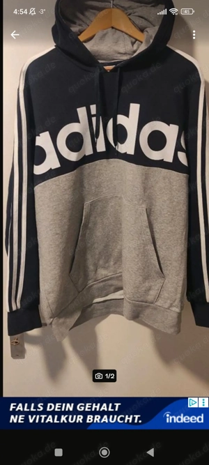 Adidas Hoodie Pullover Grau dunkel Blau Gr. XL
