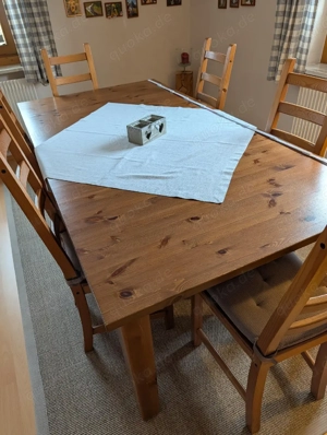 Echtholz Esstisch Set: ca. 105x200cm (bis 280cm) + 6 Stühle