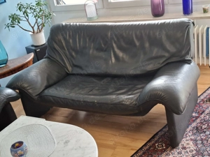 Schwarzes Ledersofa 2-Sitzer italienisches Design