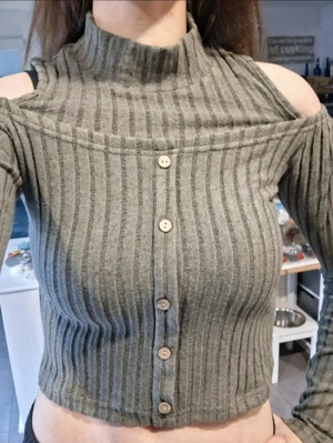 Schulterfreies Cropped Langarmshirt