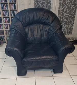 Ledersessel und Leder-2-Sitzer-Couch dunkelblau