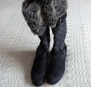 Damen - Stiefel, Fellrand, Gr. 39, schwarz, Graceland, wildlederartig 