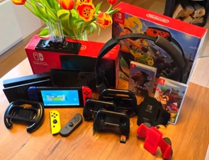 nintendo switch 1 spiel Konsole mit verpakung und ringfit 