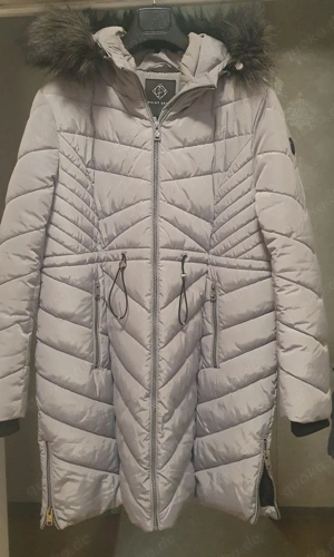 Damen Wintermantel grau XL Kapuze Fellbesatz 