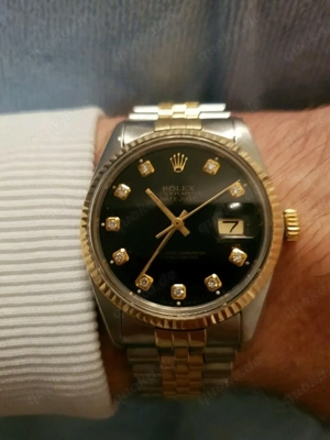 Rolex Datejust 1603 18K Gelbgold & Edelstahl Schwarzes Zifferblatt Diamanten Bild 4