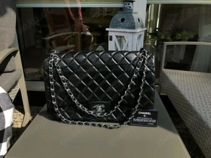 Chanel Jumbo Tasche Double Flap schwarz silber Neuwertig Original Mit ID Card