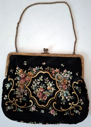 Kleines Handtäschchen von 1894   Vintage antik bestickt