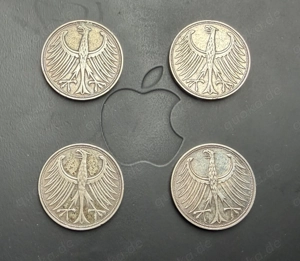 4 x 5 DM Silberadler 28 Gramm = 0,9 Unzen Feinsilber 1951 DFJ 1967 F Bild 2