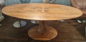 Design Tisch Oval, Edelstahl Akazie massiv