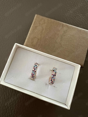 Hübsche Ohrringe, Sterling Silber 925, Rose-Gold plated, bunte Zirkonia - NEU & ungetragen
