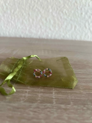 Ohrringe Erwachsene Kinder Sterling Silber 925 in Rosegold vergoldet mit bunten Zirkonia - NEU