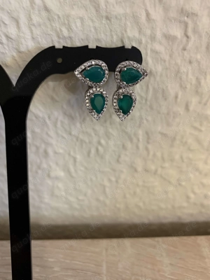 Elegante Damen Ohrringe Silber 925 grüner Achat & Zirkonia, NP 149  - NEU