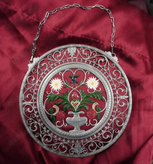 Großes Wilhelm Schweizer Dießen Zinnbild (22 cm)   Handbemalt   Alpenblumen