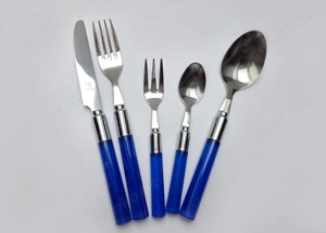Besteckset 60tlg. 12Pers.Essbesteck 18 10 Edelst. Rostf. glänzend Blaue Griffe Plexiglas