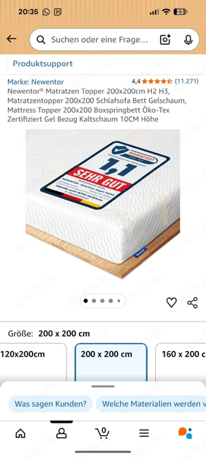 Kaltschaum Topper 200 x200 cm