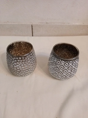 2Stück Teelichthalter Glas Farbe weiß schwarz Höhe 11cm Windlicht