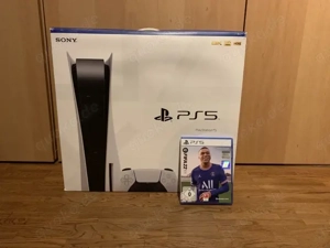 sony Playstation 5 Disk edition spielkonsole wie neue PS5 mit FIFA videospiel und verpakung