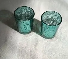 2 Stück Teelichthalter grün-silber 6 cm hoch Windlicht Glas, Deko