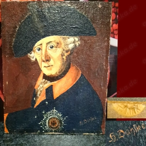 Malerei FRIEDRICH der Große, Alte Fritz,HANDGEMALT, Sign. H.Dahlke ? Teilsiegel