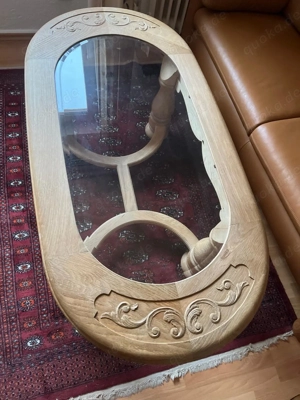 Couchtisch Glasplatte Schnitzerei