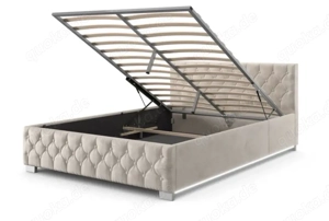 Polsterbett Nizza Beige mit LED Beleuchtung und Stauraum