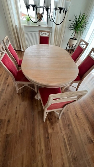 Esstisch mit 6 Stühle oval Pine gekälkt