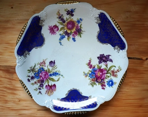 Vintage Winterling Bavaria Elfenbein-Porzellanzierteller, floral und kobaltblau