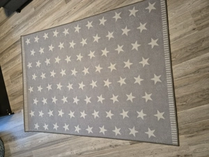 Kinderteppich Kinderzimmer Teppich weiß grau Sterne Jungs Mädchen