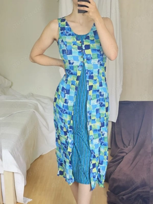 Folia Vintage Retro Kleid Türkis Blau Grün M Maxikleid Dress Sommerkleid Skirt Rock Kittel Jacke