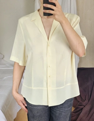 Hemd Bluse 46 Oversize Vintage Hell Gelb Retro Oberteil T-Shirt Shirt Top Pullover Pulli Hoodie 80s