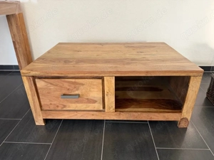 Massivholz Couchtisch mit Schublade und Fach