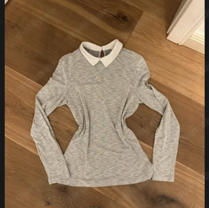 NEUw Peter Pan Bubi Kragen Longsleeve Langarm T- Shirt Pullover ESPRIT 36- 38  S- M hell grau weiß
