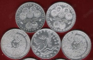 Silbermünzen 10 DM .925-er Silber. 1998-2001. Als Anlage und für Sammler (20 Stück).