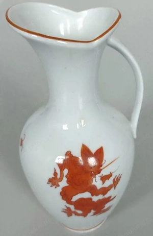 AG Ilmenau Handmalerei, Vase rotes Drachenmuster, ca. 15cm hoch