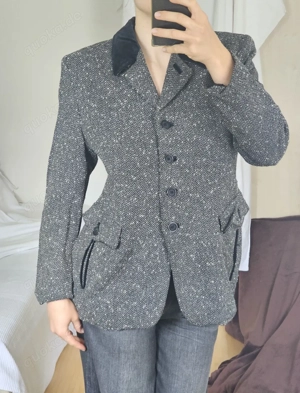 Blazer Vintage Retro 40 L Schwarz Grau Jacke Mantel Strickjacke Cardigan Pullover Pulli Weste Anorak