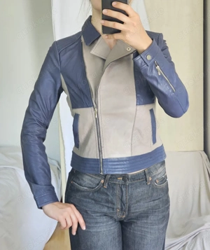 Esprit Lederjacke Beige Blau 36 S Echtleder Jacke Strickjacke Blazer Mantel Cardigan Pullover Bluse