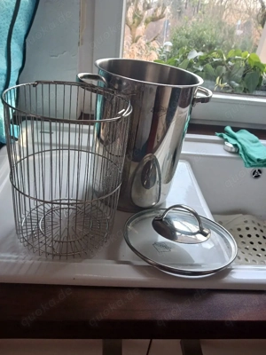 Spargeltopf mit Sieb und Glasdeckel neuwertig