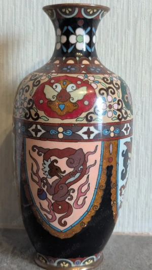 Echte japanische Cloisonné Vase Meiji-Stil Drache & Phönix Emaille Kupfer Antik Vintage