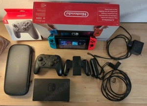 nintendo switch 1 spielkonsole mit verpakung und 2 videospiel mit controller und kabel 