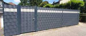 Doppelstabmattenzaun mit Sichtschutzstreifen | Sichtschutzzaun | Stabmattenzaun 2D mit Sichtschutz Bild 4