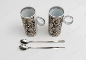 2 Ricarda M. Kaffeebecher gold schwarz mit WMF Löffel