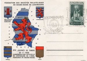 (0025) LUXEMBURG Karte mit 309 Stempel Tag der Briefmarke 1939