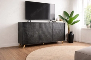 TV-Lowboard schwarz gold 160cm Mirjan24 Kommode Sideboard