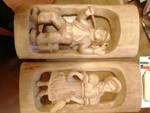 2 massiv Holzbilder handgeschnitzt, Mädchen und Junge