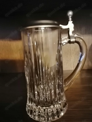 Bierkrug aus Glas oder Kristall mit Zinndeckel, 0,5 Liter, wie neu