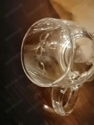 Glaskrug mit Schliff, ca. 0,5 Liter, unbeschädigt, wie neu, Gravur Unterseite