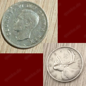 1950 Canada 25 Cents King George VI Silber Münze,Karibu,Kanada