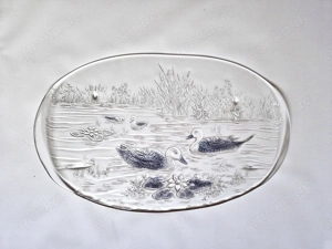 Glas Servierplatte oval mit Entenmotiv 43 x 27,5 cm Bild 3