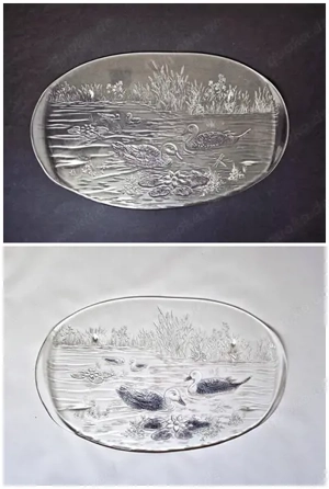 Glas Servierplatte oval mit Entenmotiv 43 x 27,5 cm
